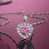 Pink Heart Pendant Necklace S925 Sterling Silver Romantic Gift