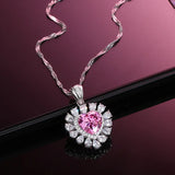 Pink Heart Pendant Necklace S925 Sterling Silver Romantic Gift