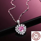 Pink Heart Pendant Necklace S925 Silver Romantic Gift