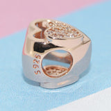Pink Love Heart Clip Zirconia Beads Rose Charm for Bracelet DIY Jewelry
