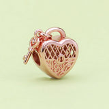 Pink Love Heart Clip Zirconia Beads Rose Charm for Bracelet DIY Jewelry