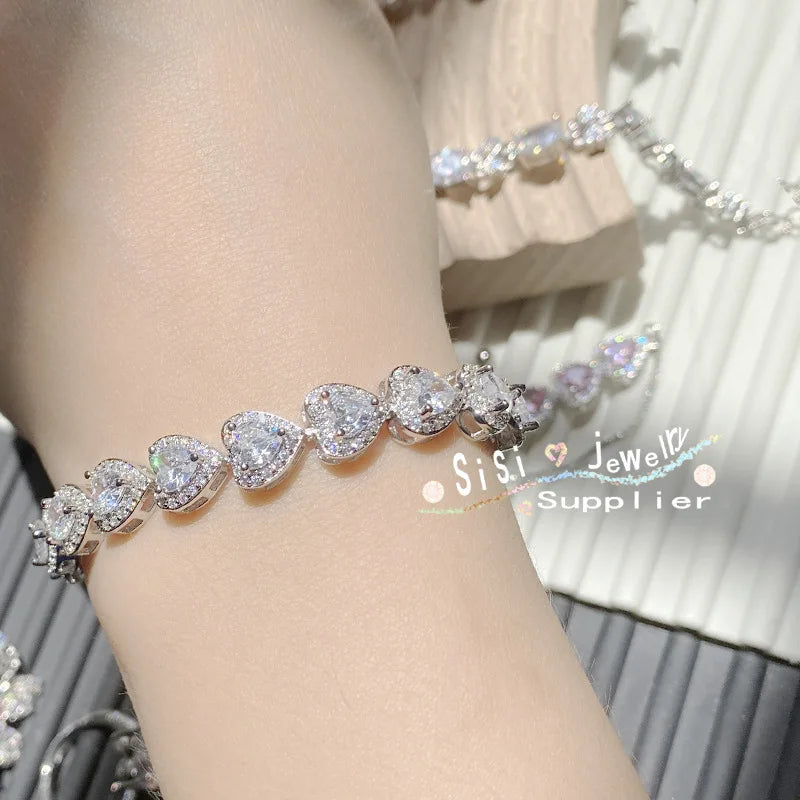 Pink Love High Zircon Bracelet Brilliant Faceted Jewelry Gift