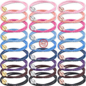 Pink Red Brown Leather Bracelet with 925 Silver Clasp