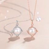 Four Leaf Clover Pearl Necklace 925 Silver Retro Zircon Pendant Necklace