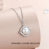 Four Leaf Clover Pearl Necklace 925 Silver Retro Zircon Pendant Necklace
