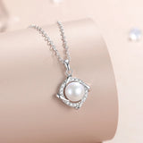 Four Leaf Clover Pearl Necklace 925 Silver Retro Zircon Pendant Necklace