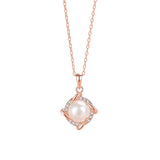 Four Leaf Clover Pearl Necklace 925 Silver Retro Zircon Pendant Necklace