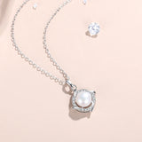 Four Leaf Clover Pearl Necklace 925 Silver Retro Zircon Pendant Necklace