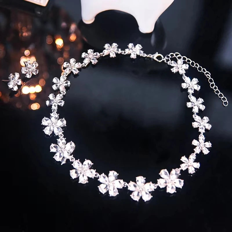 Flower Necklace Collar Chain Celebrity Charm Jewelry Set