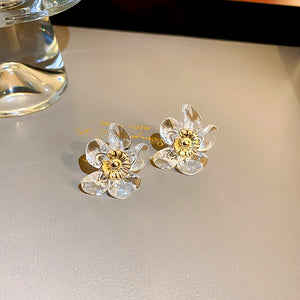 14K Gold Plated Resin Flowers Earrings S925 Silver Stud Party Gift
