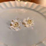 14K Gold Plated Resin Flowers Earrings S925 Silver Stud Party Gift
