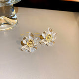 14K Gold Plated Resin Flowers Earrings S925 Silver Stud Party Gift