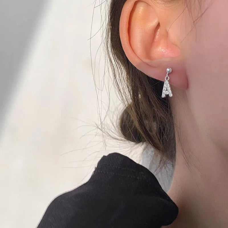 925 Silver Letter Stud Earrings Zircon Charm Jewelry for Women Gift