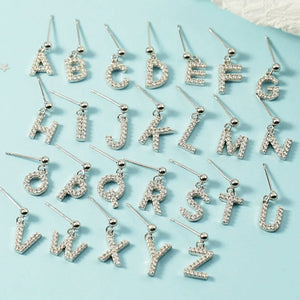 925 Silver Letter Stud Earrings Zircon Charm Jewelry for Women Gift