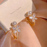 14K Butterfly Pearl Hoop Earrings Crystal AAA Zircon Gift