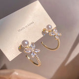 14K Butterfly Pearl Hoop Earrings Crystal AAA Zircon Gift