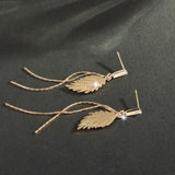 14K Real Leaves Earrings for Women Charming Jewelry