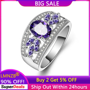 Amethyst Flower Ring Wedding Party Jewelry for Women Girls Gift