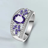 Amethyst Flower Ring Wedding Party Jewelry for Women Girls Gift