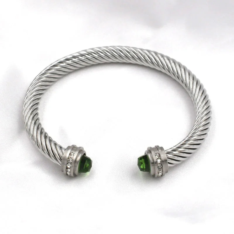 Colorful Zircon Braided Bracelet 7MM Open Twisted Jewelry Gift Women