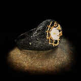 Geometric Circle Hollow Diamond Ring Temperament Pearl Lady 925 Silver Jewelry