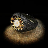 Geometric Circle Hollow Diamond Ring Temperament Pearl Lady 925 Silver Jewelry