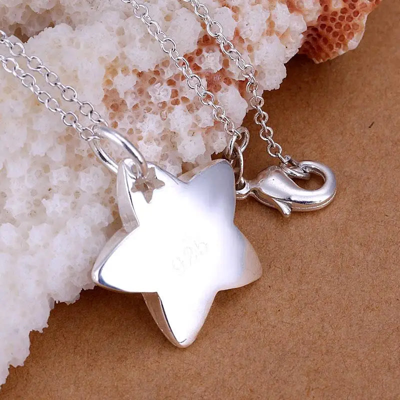 925 Stamp Silver Star Pendant Necklace For Women