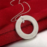 925 Silver Round Necklace Earrings Set for Women