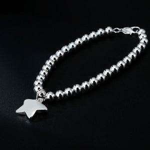925 Silver Star Pendant Bracelet 4MM Beads Chain