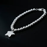 925 Silver Star Pendant Bracelet 4MM Beads Chain