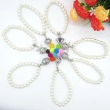 8mm Beige Glass Simulated-Pearls Bracelet with Small Locket Balls