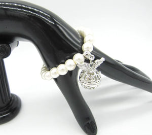 8mm Beige Glass Simulated-Pearls Bracelet with Small Locket Balls