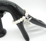 8mm Beige Glass Simulated-Pearls Bracelet with Small Locket Balls