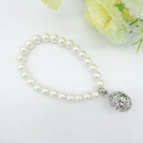 8mm Beige Glass Simulated-Pearls Bracelet with Small Locket Balls