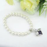 8mm Beige Glass Simulated-Pearls Bracelet with Small Locket Balls