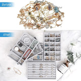 Portable Gray Velvet Jewelry Storage Boxs Ring Earring Organizer