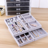 Portable Gray Velvet Jewelry Storage Boxs Ring Earring Organizer