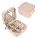Portable Jewelry Box with Mirror Leather Storage Box