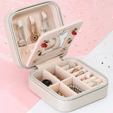 Portable Jewelry Box with Mirror Leather Storage Box