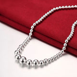 925 Silver Smooth Beads Necklace Classic Party Wedding Jewelry