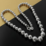 925 Silver Smooth Beads Necklace Classic Party Wedding Jewelry