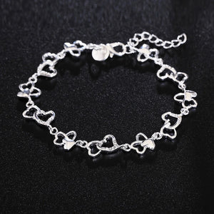 Romantic Heart Chain Charms 925 Sterling Silver Bracelet