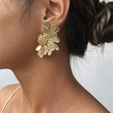 Alloy Flower Earrings Retro Pattern Women Temperament Earrings