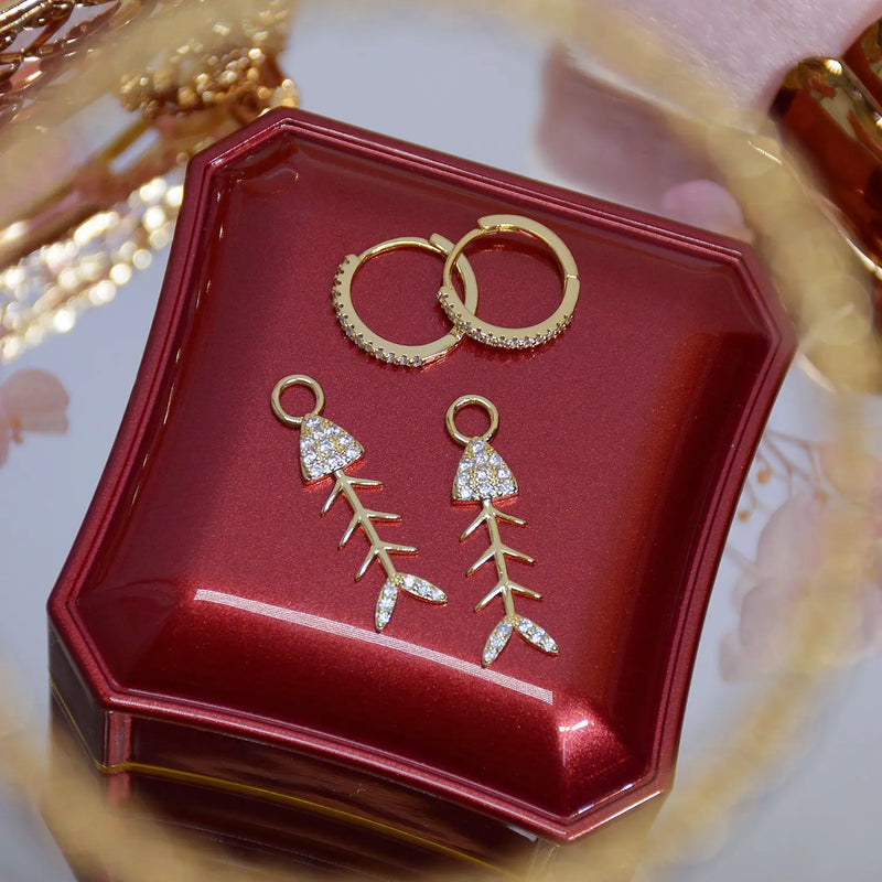 14k CZ Fish Bone Ear Buckle Earrings