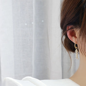 14k CZ Fish Bone Ear Buckle Earrings