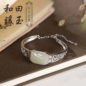 S925 Silver Hetian Jade Bracelet Women's Temperament