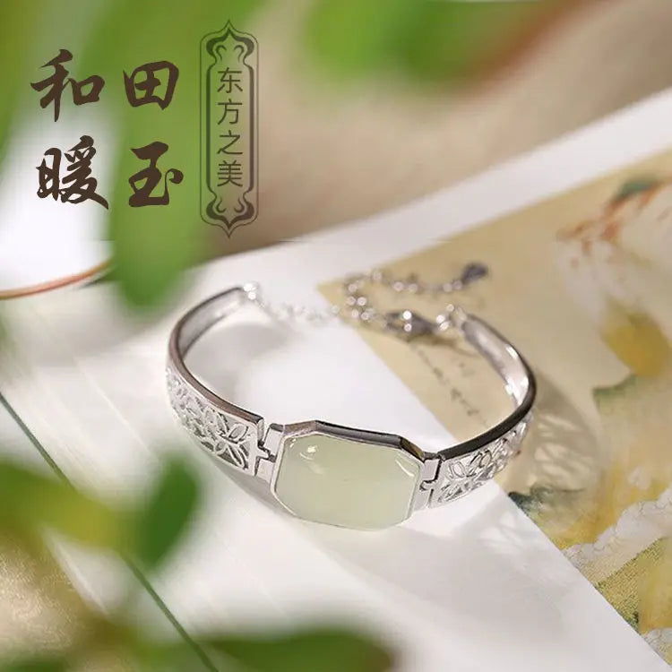 S925 Silver Hetian Jade Bracelet Women's Temperament