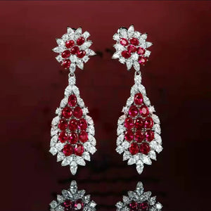 Ruby Water Drop Stud Earrings High Carbon Diamond Jewelry