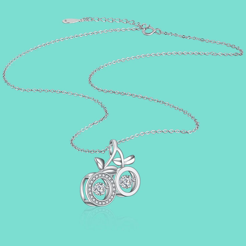 925 Silver Necklace Cherry Pendant Wave Chain Size 40+5cm Jewelry