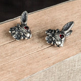 Punk Antique Silver Stud Earring Red Eye Rabbit Hip Hop Jewelry